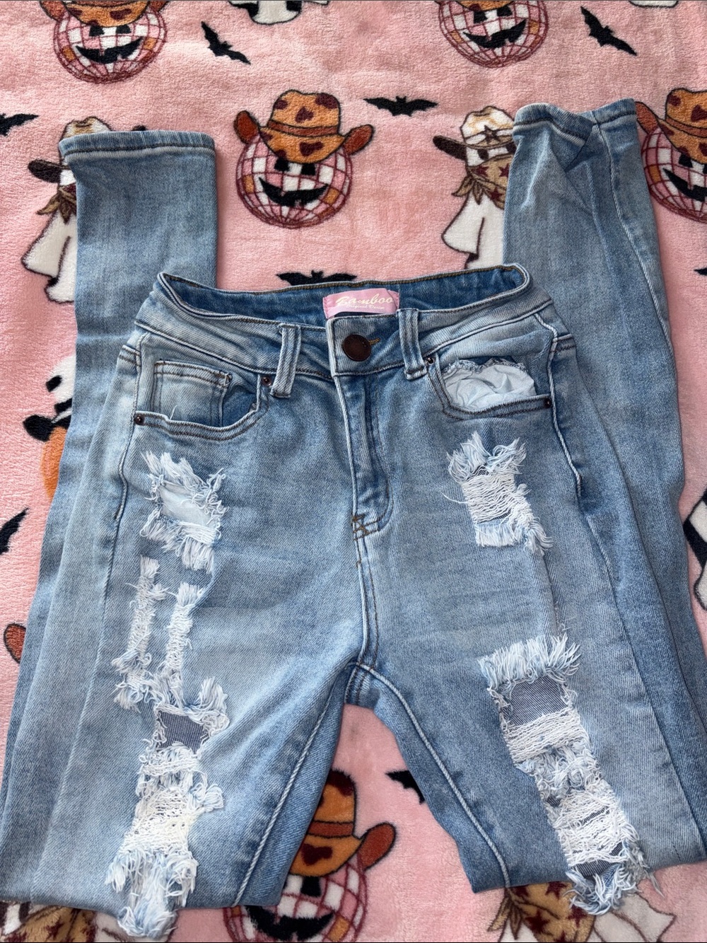 BAMBOO Light Blue Distressed Skinny Jeans